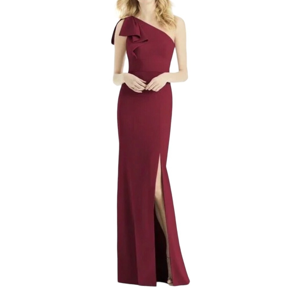 After Six Bow One Shoulder Gown Trumpet Dress Burgundy Size 18 Style 6769